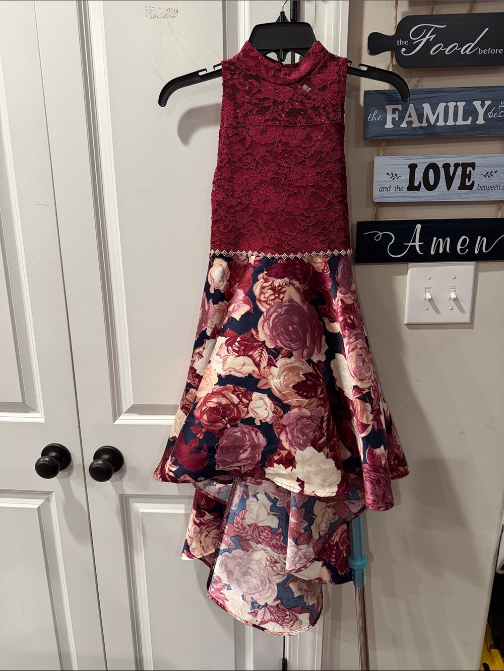 Speechless Burgundy Lace and Floral High-Low Dress